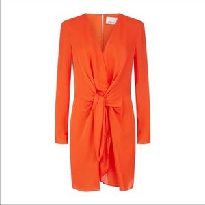 3.1 Phillip Lim Long-Sleeve Front Knotted Sheath Mini Dress in Poppy
